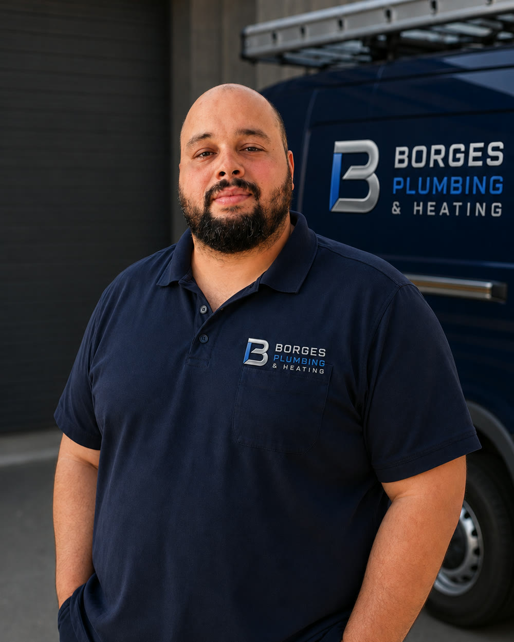 Robert Borges, owner of Borges Plumbing & Heating, in front of the company van